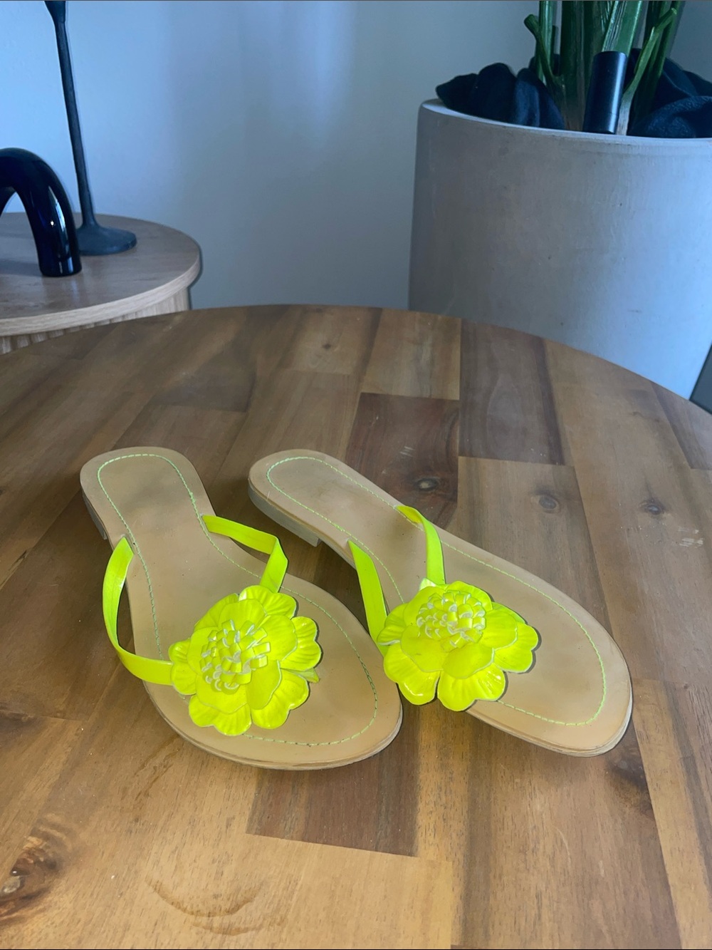 Neon Yellow Flower Thong Sandals - Women